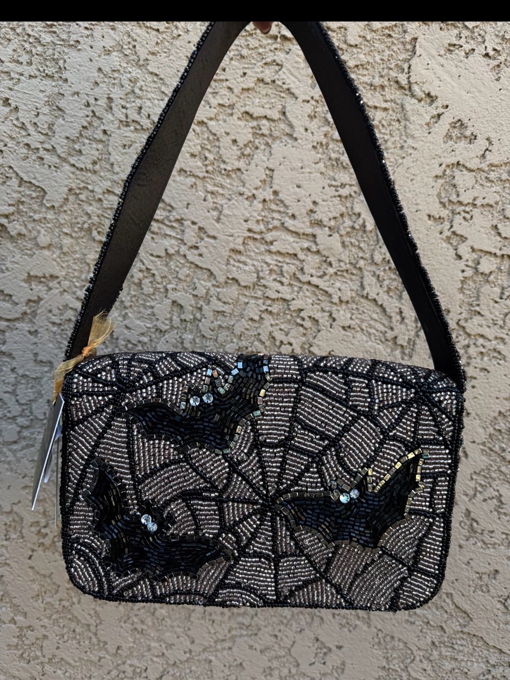 NWT Rare Black Beaded Bat Mosaic Purse